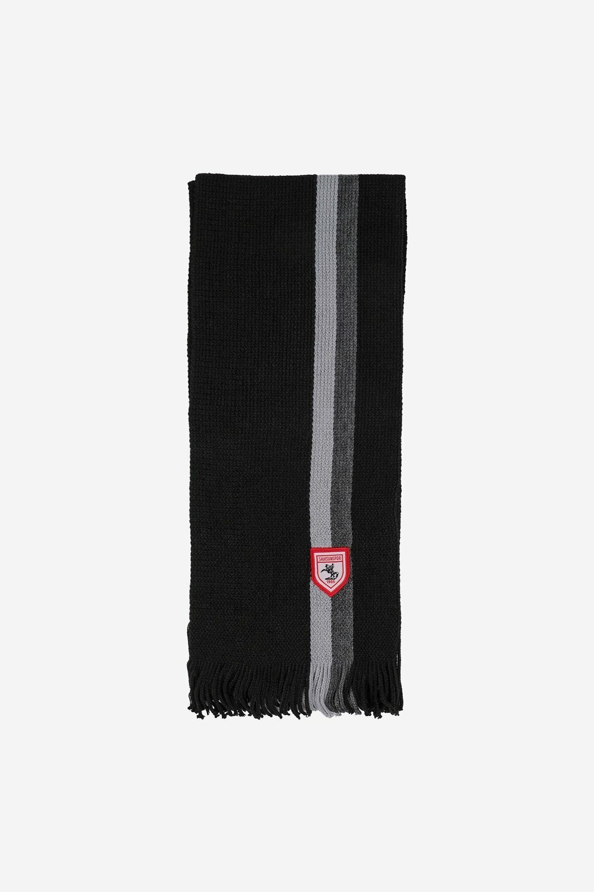 SiyahGri Çizgili Triko Atkı