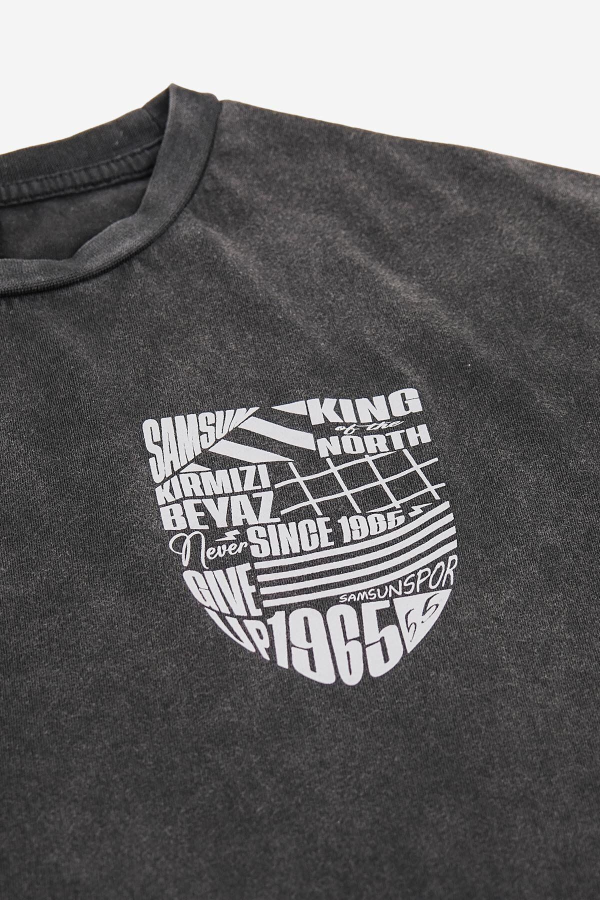 Yıkamalı Oversize Baskılı T-shırt