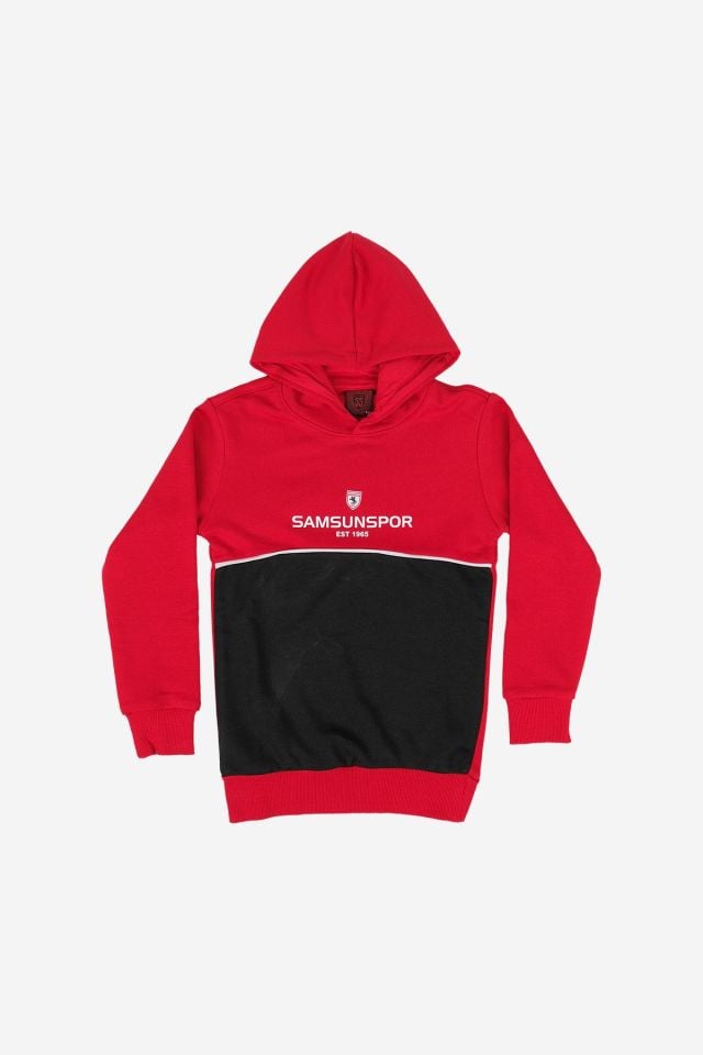 Kırmızı-Siyah Kapüşonlu Çocuk Sweat 2352