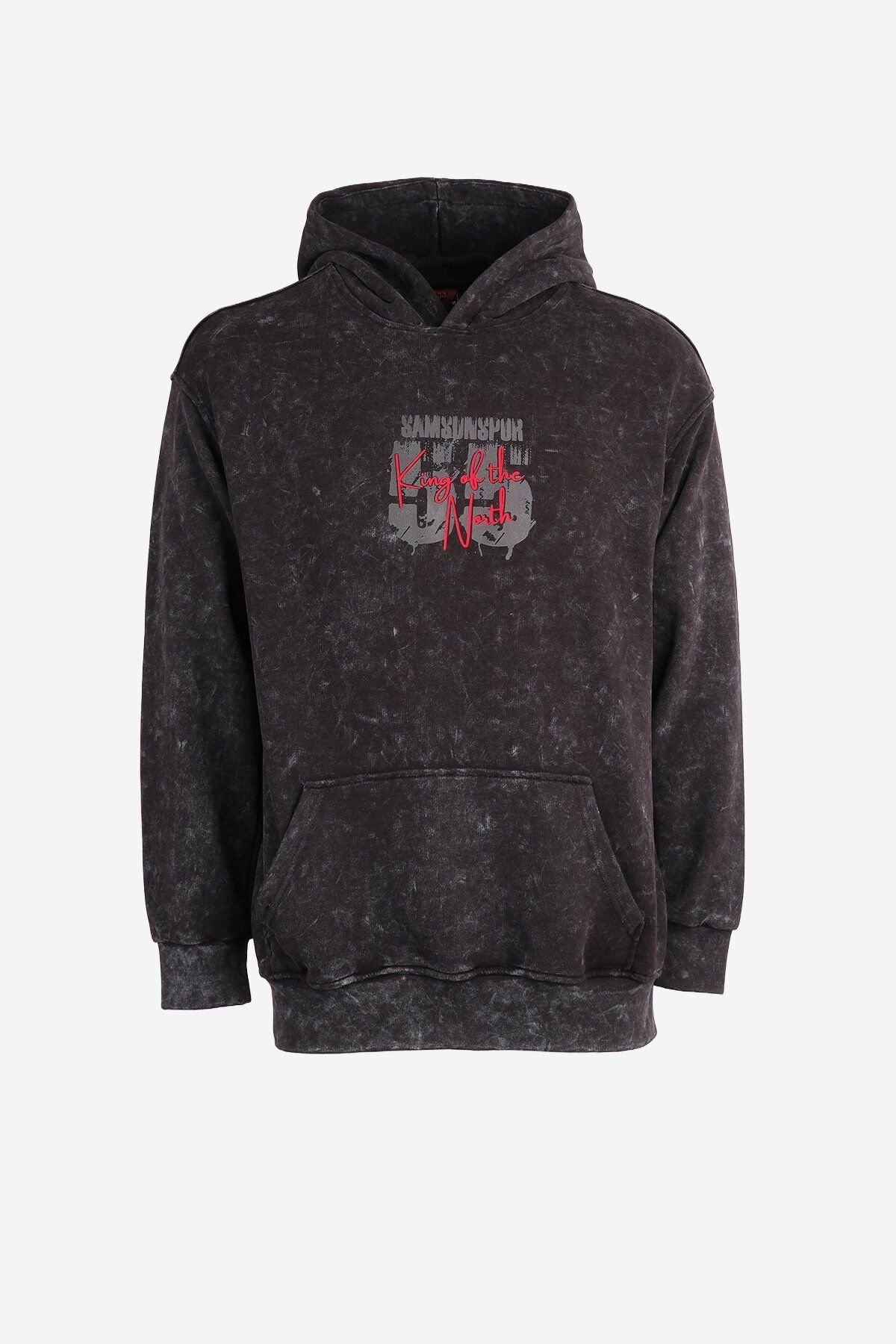 Sırt Detaylı 55 Baskılı Oversize Kapüşonlu Sweat