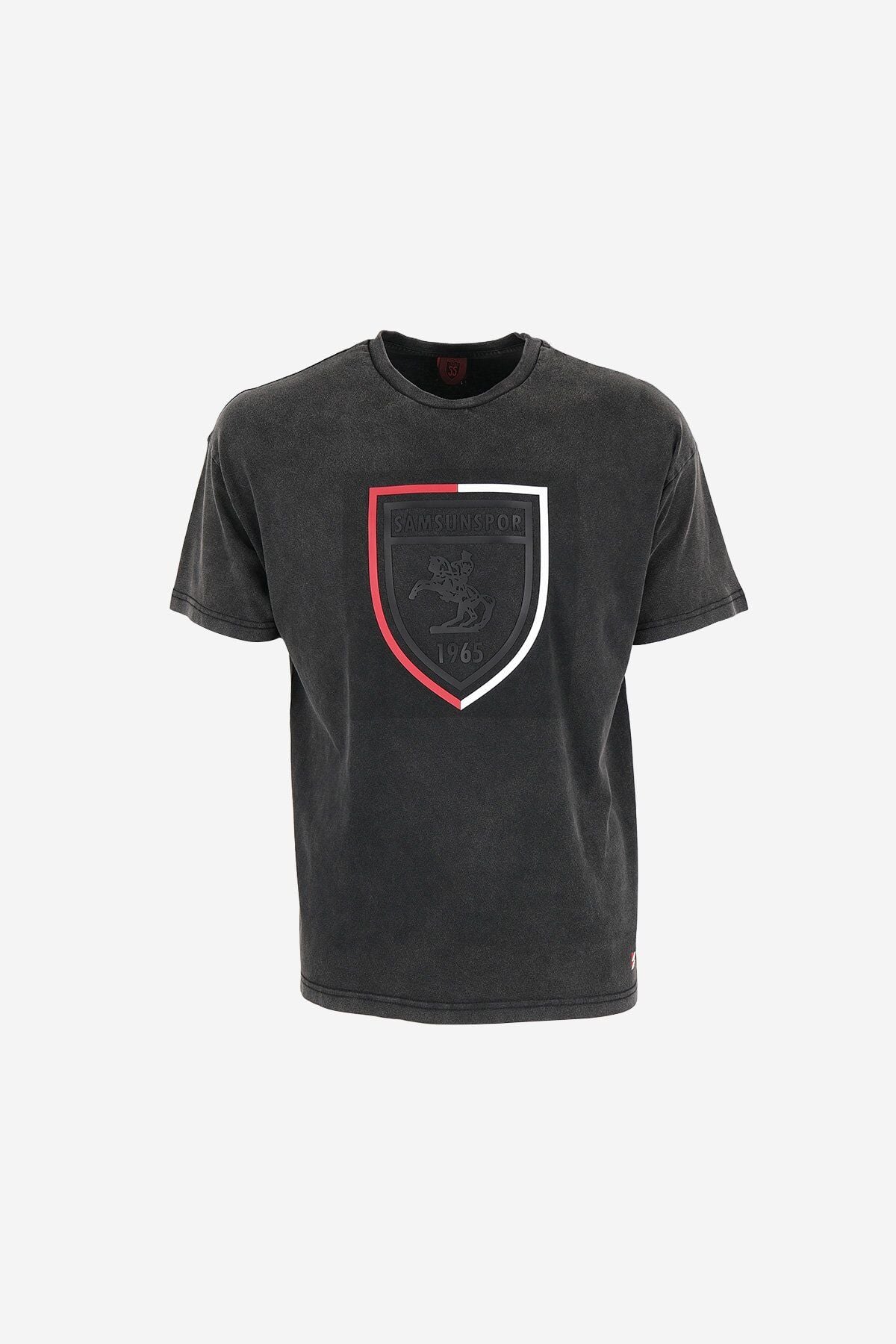 KırmızıBeyaz Çizgili Armalı Yıkamalı T-Shirt