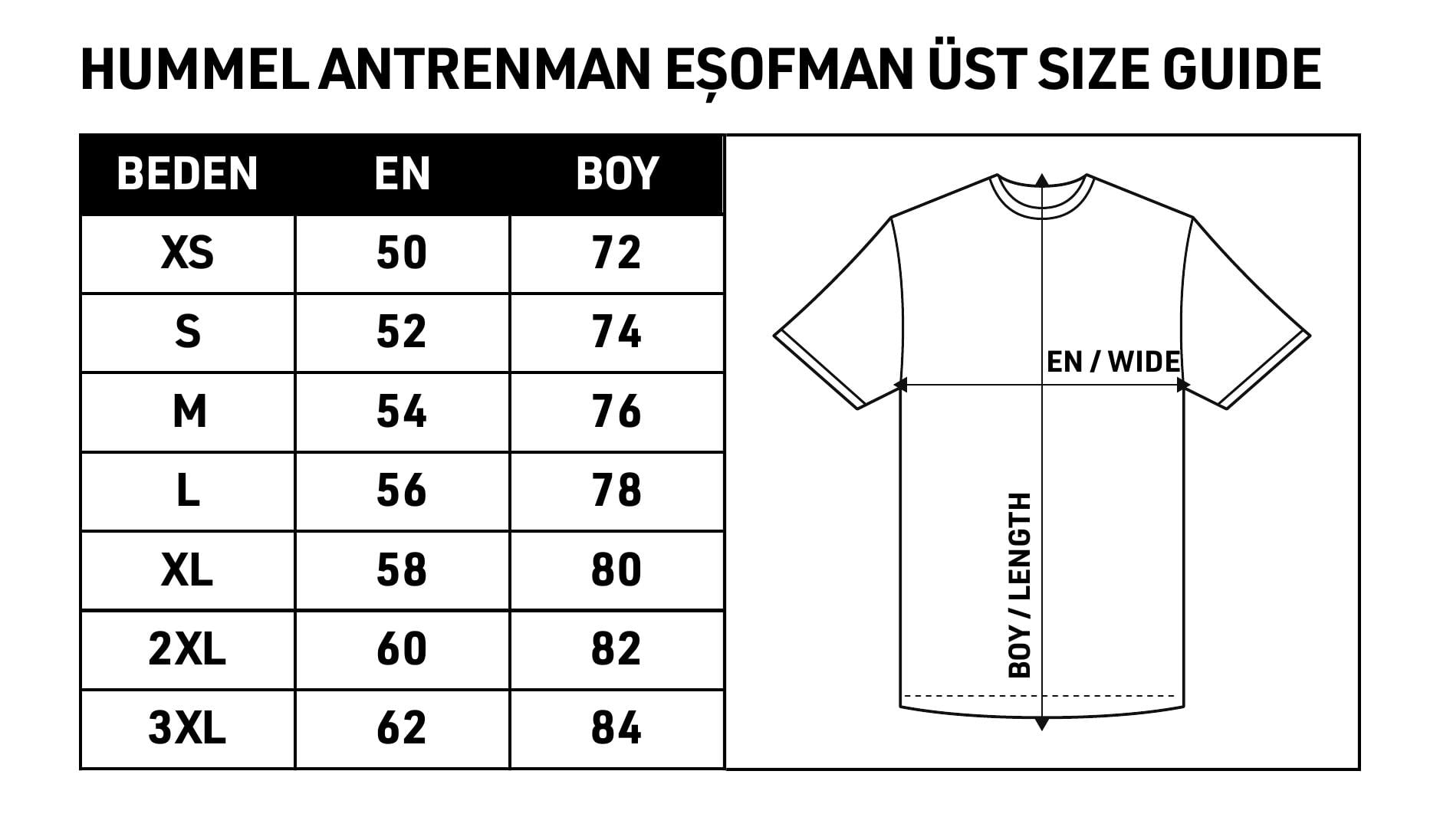 Antrenman Eşofman Üst Beden Tablosu