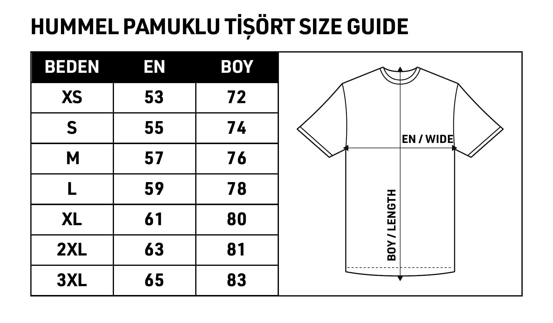 Pamuklu Tişört Beden Tablosu