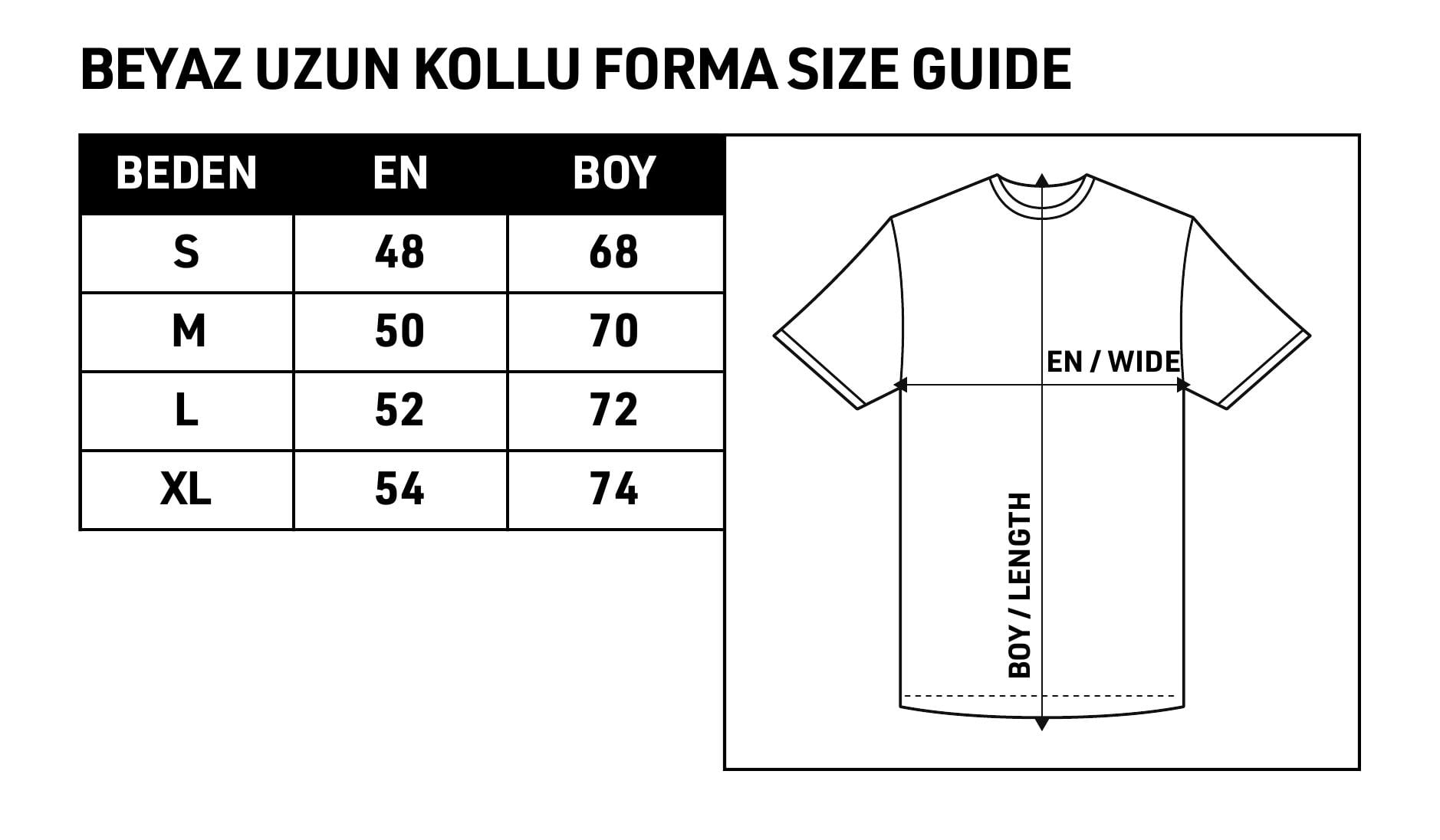 Beyaz Uzun Kollu Beden Tablosu