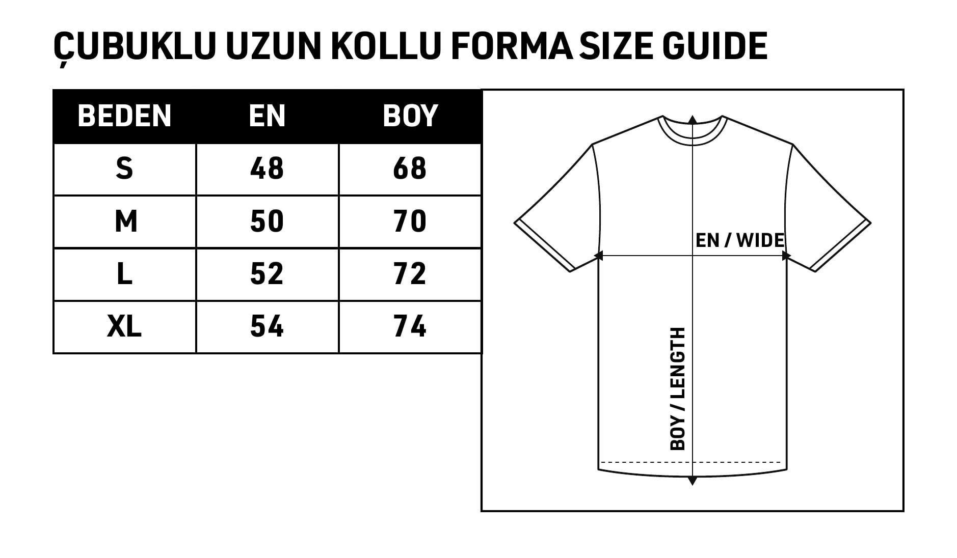 Çubuklu Uzun Kollu Beden Tablosu